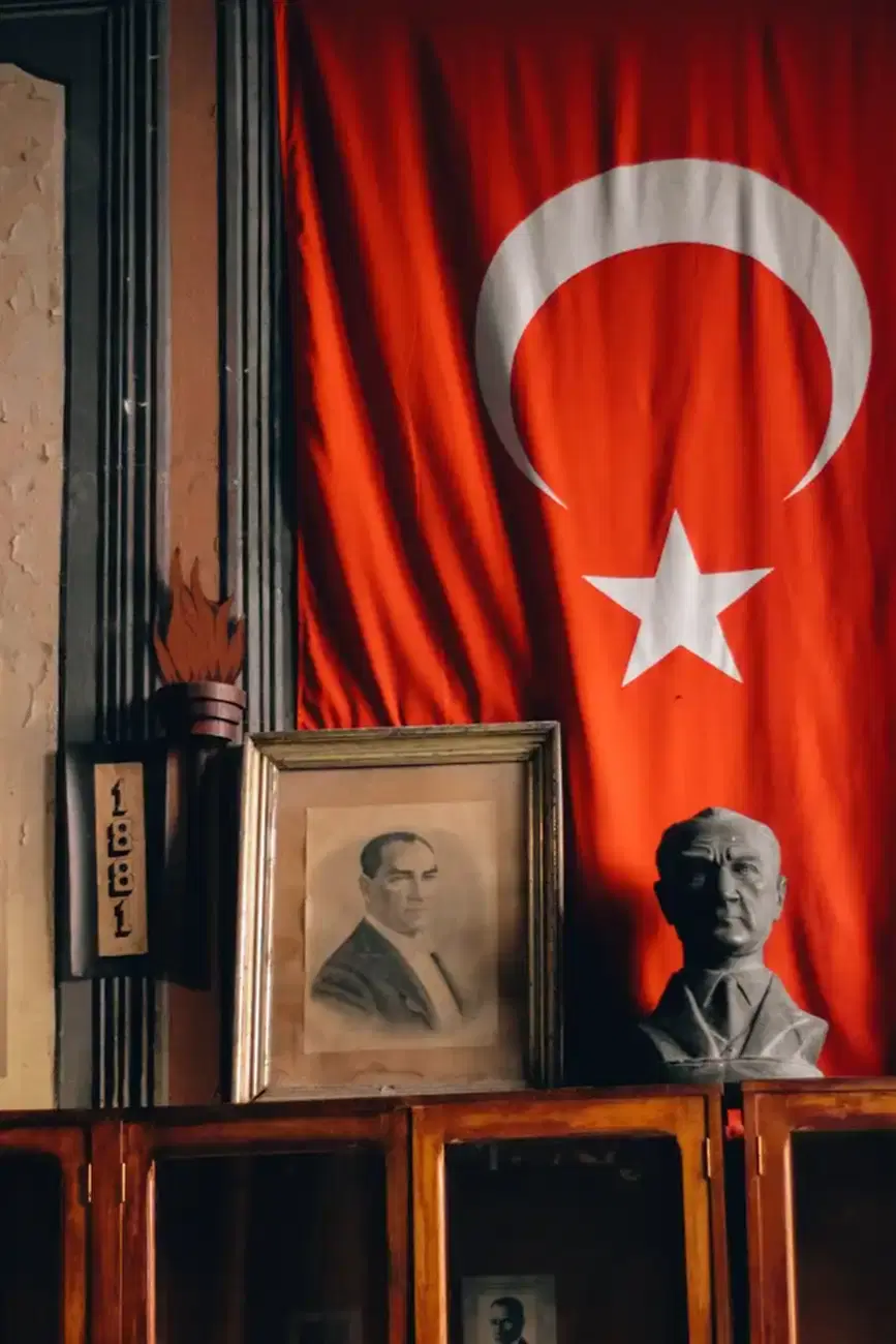turkish flag and president portraits